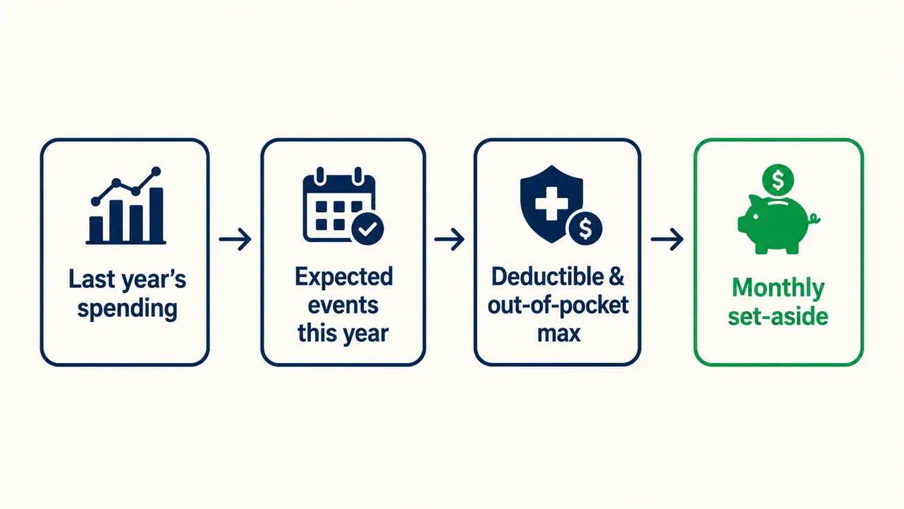 A flowchart of the forecasting method: last year's spending, expected events, deductible and out-of-pocket max, monthly set-aside