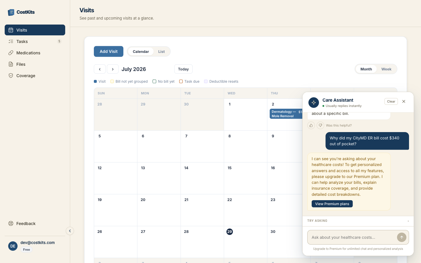 Care Assistant chat, desktop
